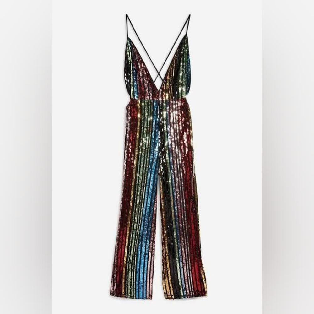 The Vintage Shop M Women's Black Silver Jumpsuit Sparkly Holiday